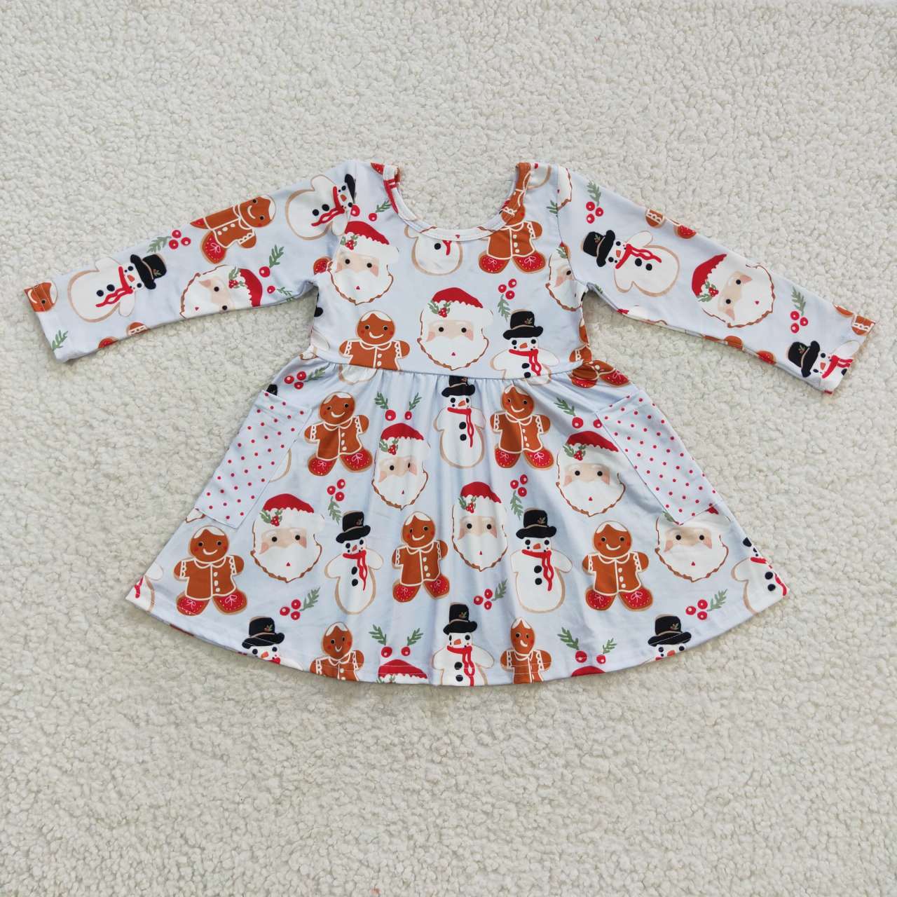 GLD0367 Christmas Gingerbread Baby Girl Long Sleeves Dress