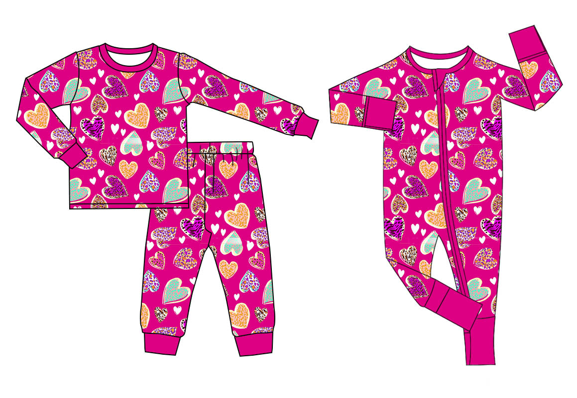 Baby Girl Long Sleeves Leopard Hearts Valentine's Day Sibling Romper Set ( Moq 5 Each Design )11.19