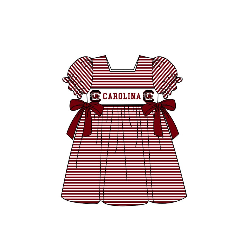 ( Moq 5 ) Baby Girls Toddler Short Sleeves Chicken Bows Stripes Knee Length Dress