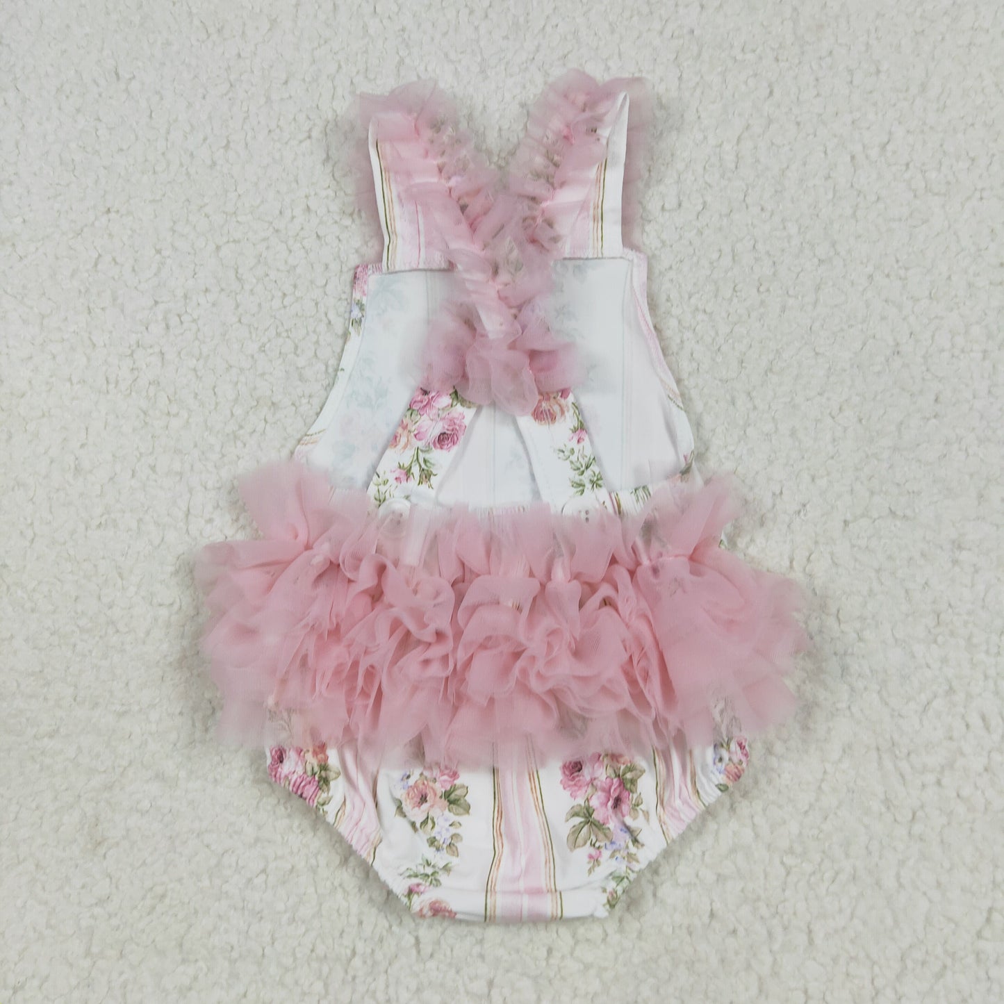 Baby Girl Infant Flower Ruffle Pink Tulle Bubble Romper RTS