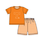 ( Moq 5 ) Baby Boys Toddler Short Sleeves T Shirt Orange Plaid Shorts Team Summer Set