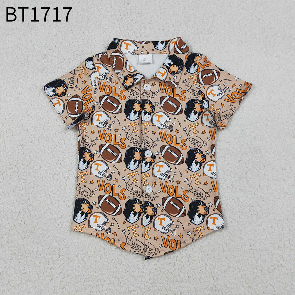 Baby Boys Kids Short Sleeves Dogs Football Buttons Shirt Team Tops RTS