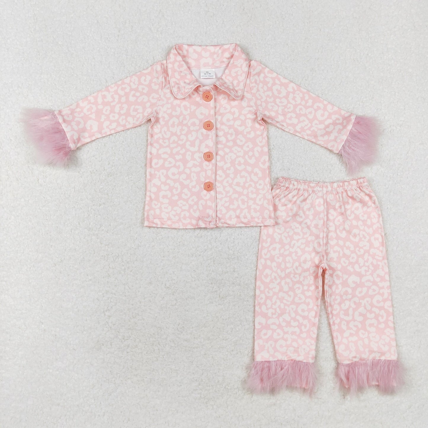 Baby Girl Pink Leopard Buttons Top Pants Pajamas Clothes Set