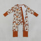 Baby Girls Kids Long Sleeves Pumpkins turkey Bows Zipper Footie Sleeper Fall Romper RTS