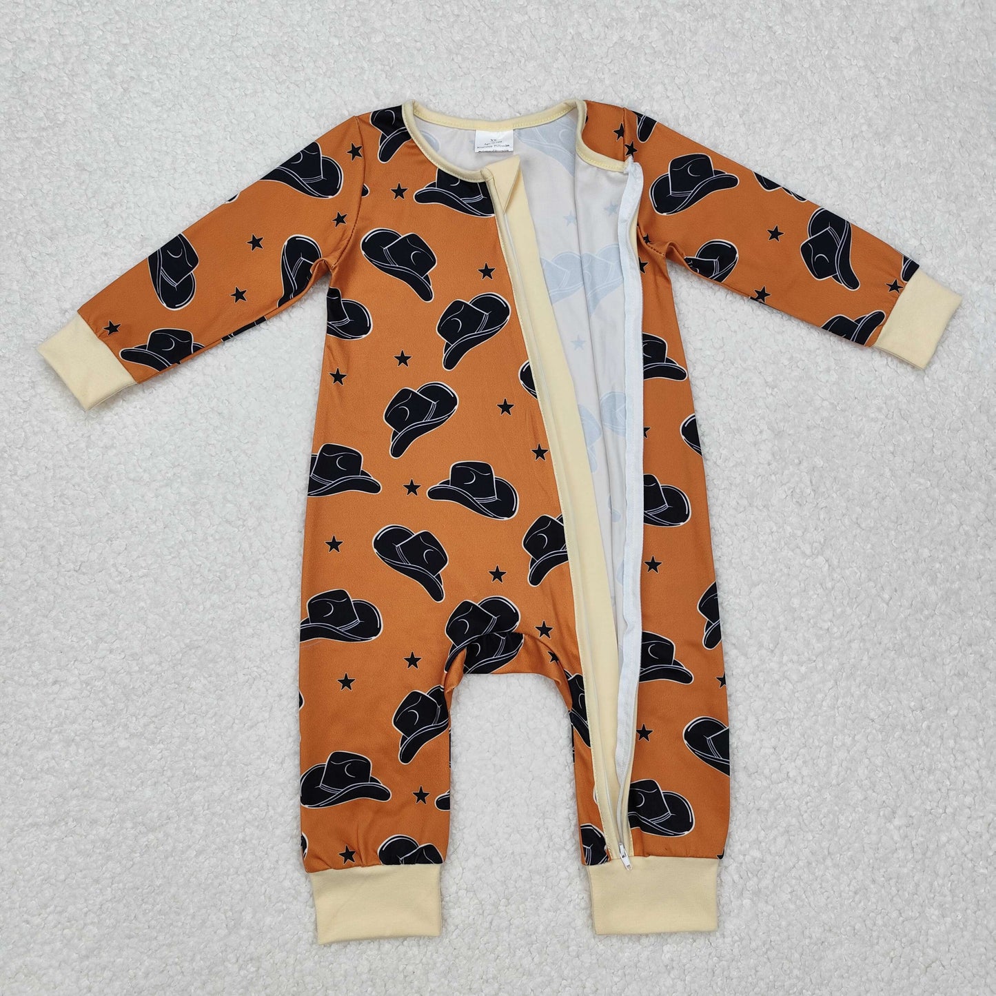 Baby Boy Brown Hats Long Sleeves Zipper Western Romper