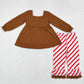 Baby Girl Brown Gingerbread Bow Tunic Stripes Pants Christmas Set