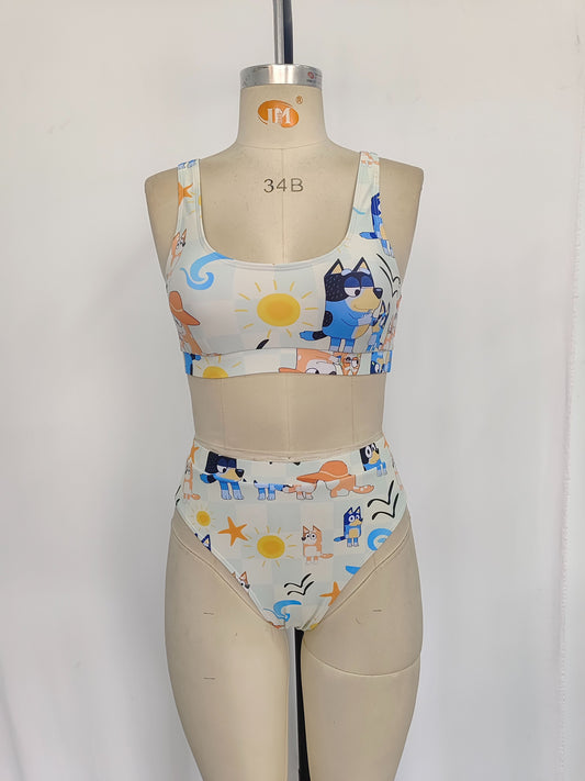 Adult Women Dogs Shorts Summer Swimsuit Set