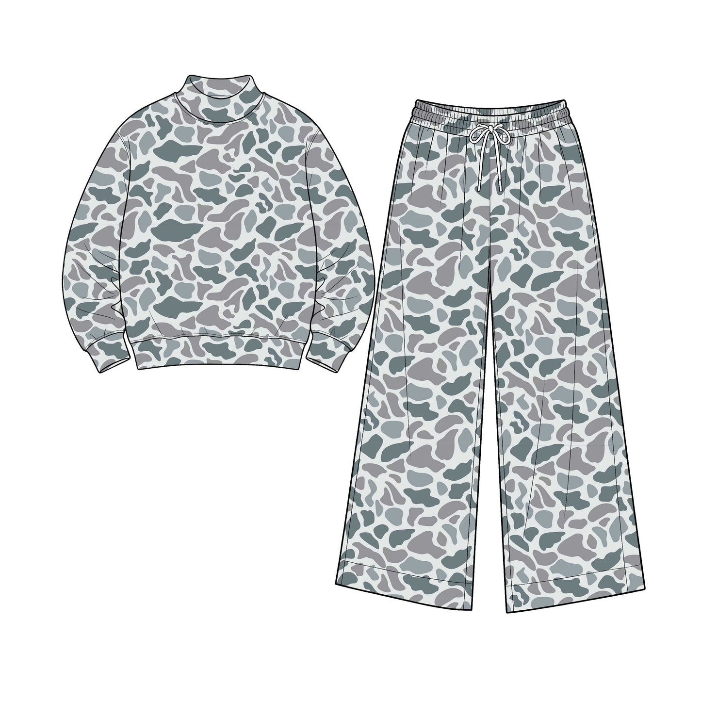 ( No moq ) Preorder Adult Women Long Sleeves Grey Camo Shirt Pants Yoga Active Set Clothes