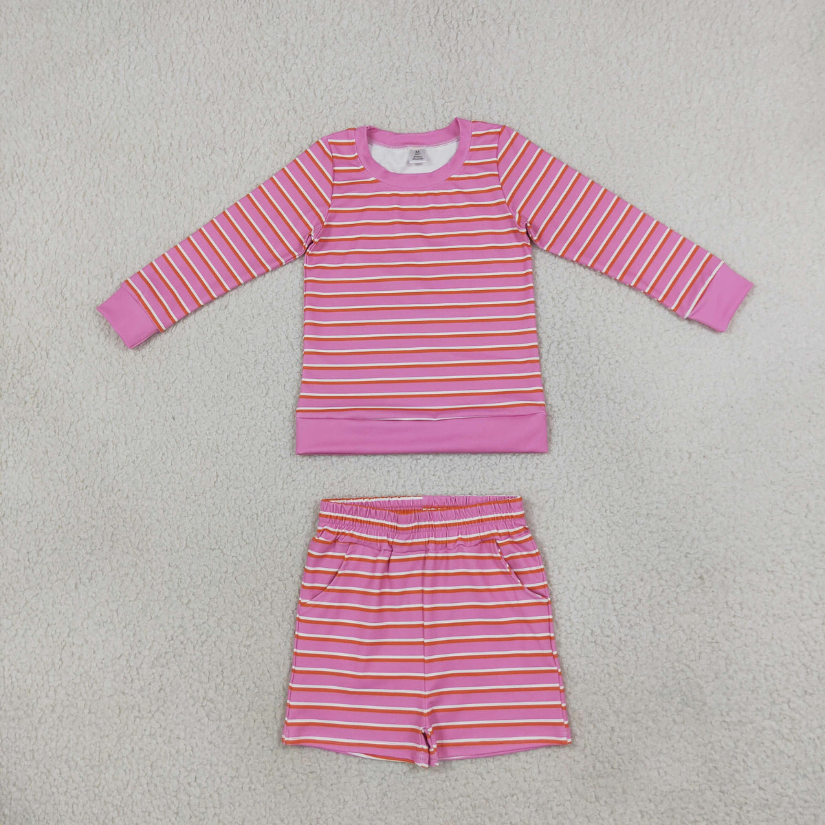Baby Girls Kids Long Sleeves Pink Stripes Shirt Shorts Set Yoga Active Clothes RTS