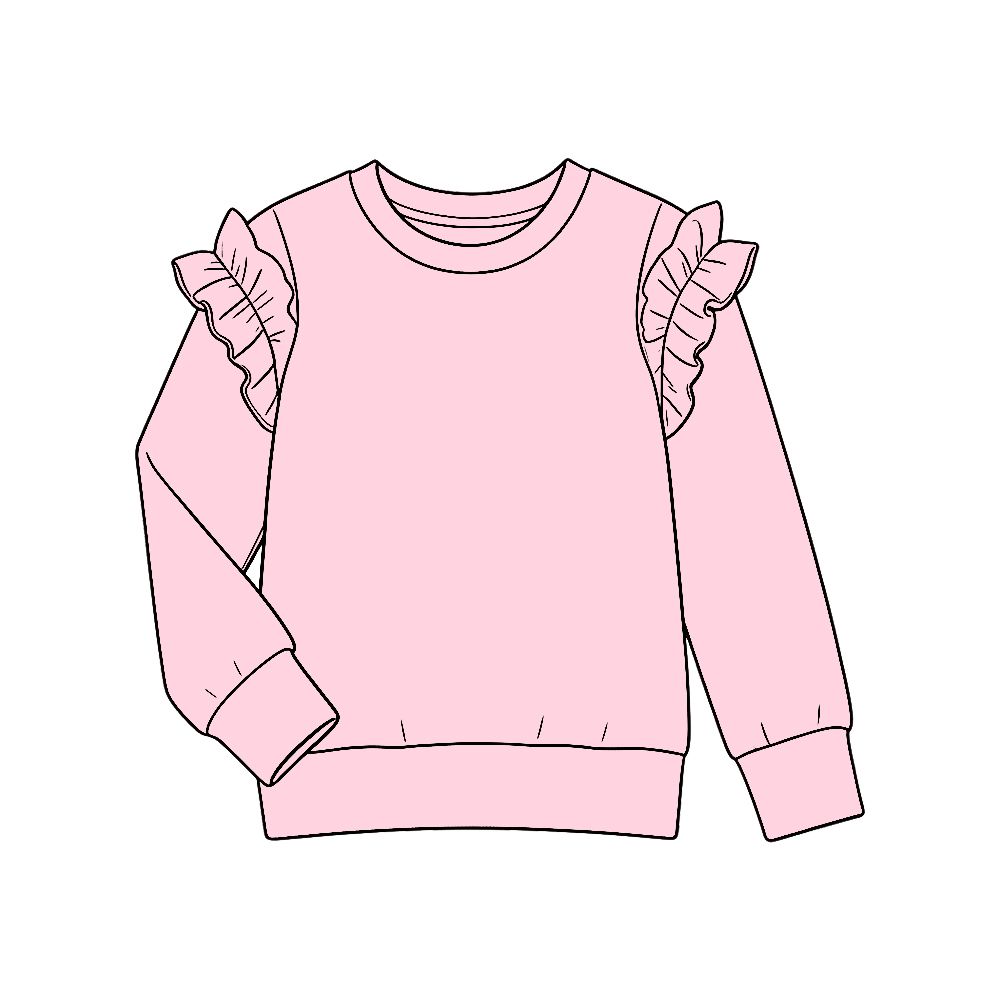 ( Moq 5 ) Preorder Baby Girls Kids Long Sleeves Ruffle Cotton Shirt Pink Clothes