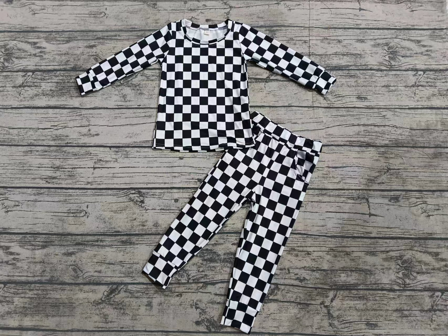 Baby Boy Long Sleeves Checkered Shirt Pocket Pants Pajamas Set