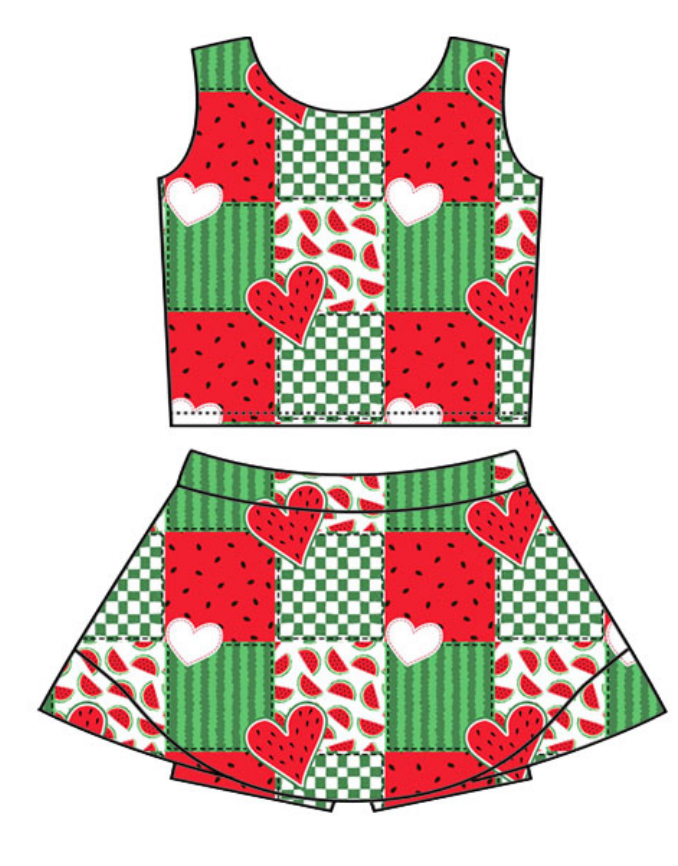 ( Moq 5 ) Baby Girls Kids Sleeveless Watermelon Tops Skirt Shorts Set Clothes