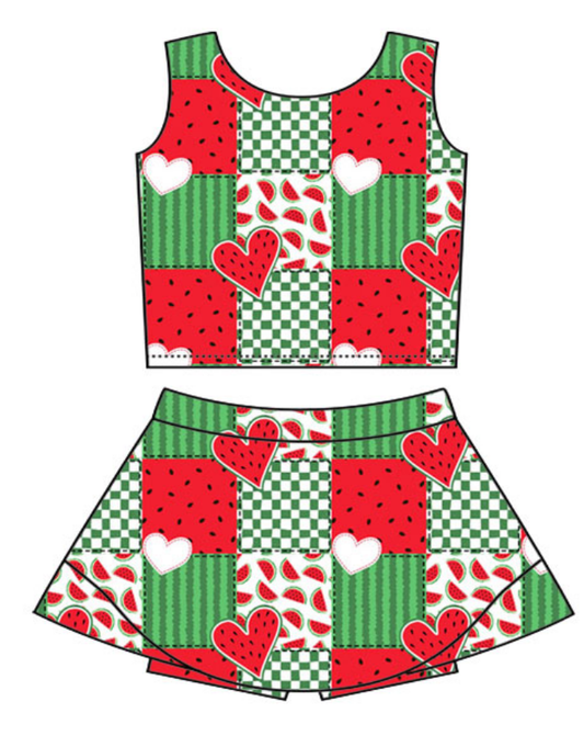 ( Moq 5 ) Baby Girls Kids Sleeveless Watermelon Tops Skirt Shorts Set Clothes