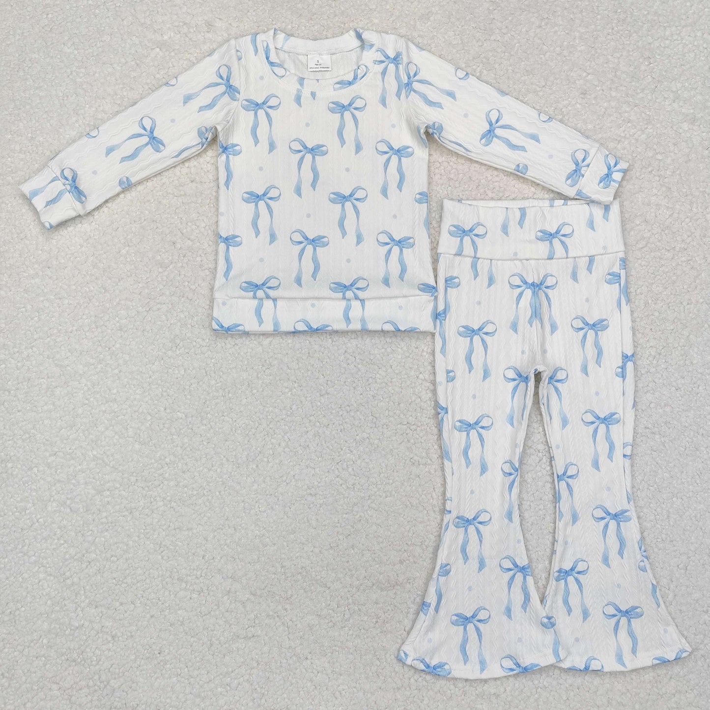 Baby Girl Long Sleeves Blue Bows Shirt Bell Pants Clothes Set