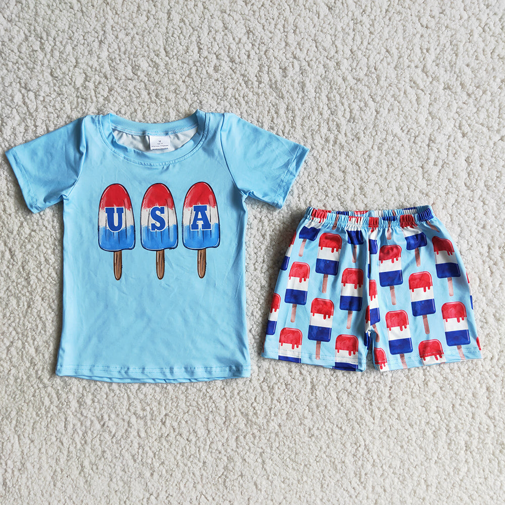 July 4th Baby Girl Boy USA Sibling Popsicles Shorts Clothes Set