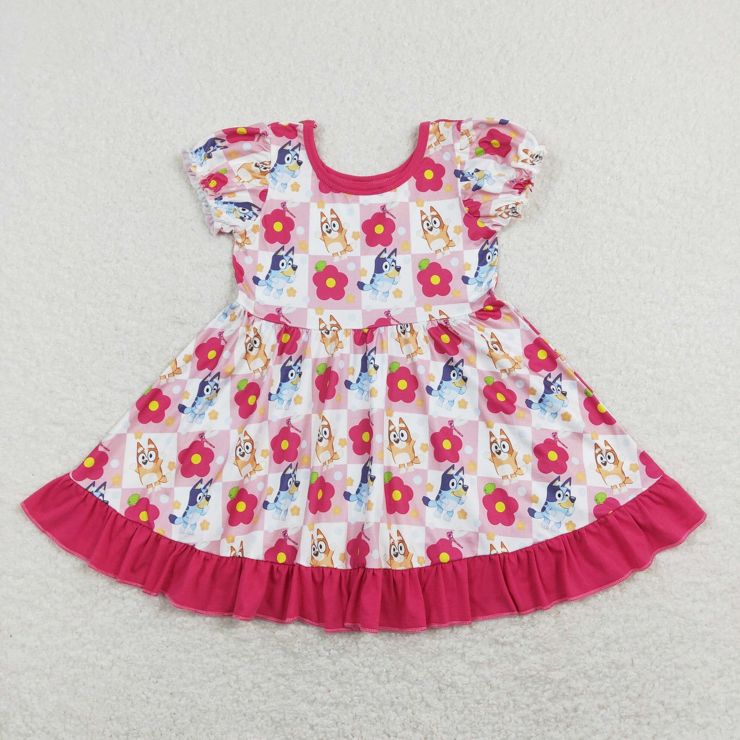 GSD0740 Baby Girl Short Sleeves Dogs Floral Dress