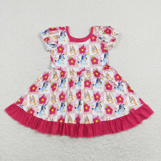 GSD0740 Baby Girl Short Sleeves Dogs Floral Dress