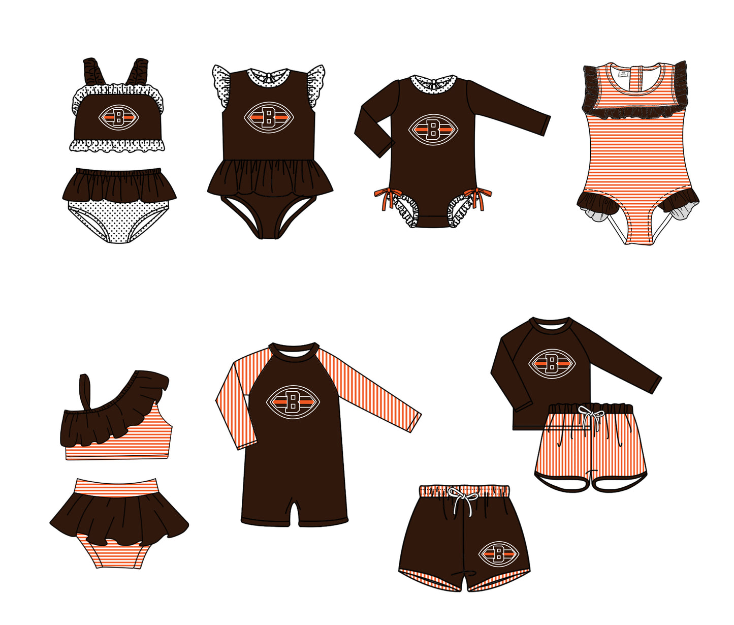 ( Moq 5 Each Style ) Baby Boys Girls Kids Team Sibling Jumpsuits Sets Swimsuits Football Clothes