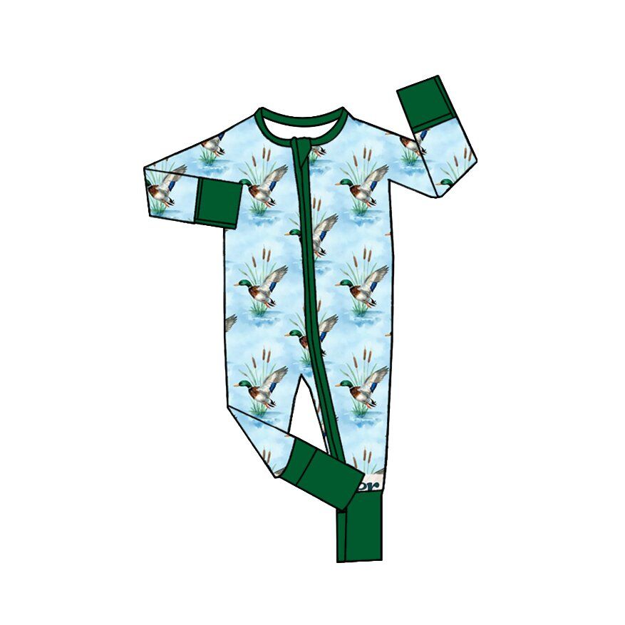( Moq 5 ) Preorder Baby Boys Infant Ducks Plaid Zipper Footie Sleeper Romper Clothes