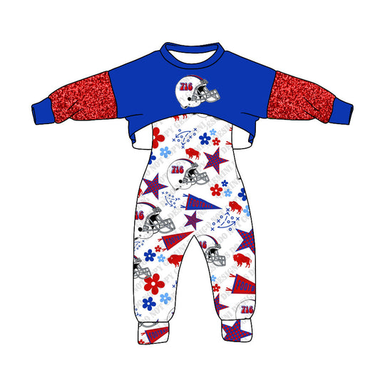 Baby Girl Red Blue Tops Stars Cow Flower Jumpsuit Team Fall Clothes Set