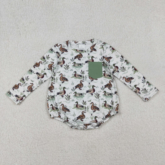 Boys Infant Long Sleeves Ducks Pocket Bubble Romper RTS