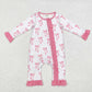 Baby Girl Long Sleeves Bows Ruffle Zipper Bamboo Pink Romper