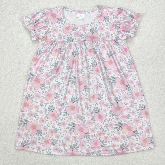 Baby Girl Short Sleeves Flower Pink Knee Length Dress RTS