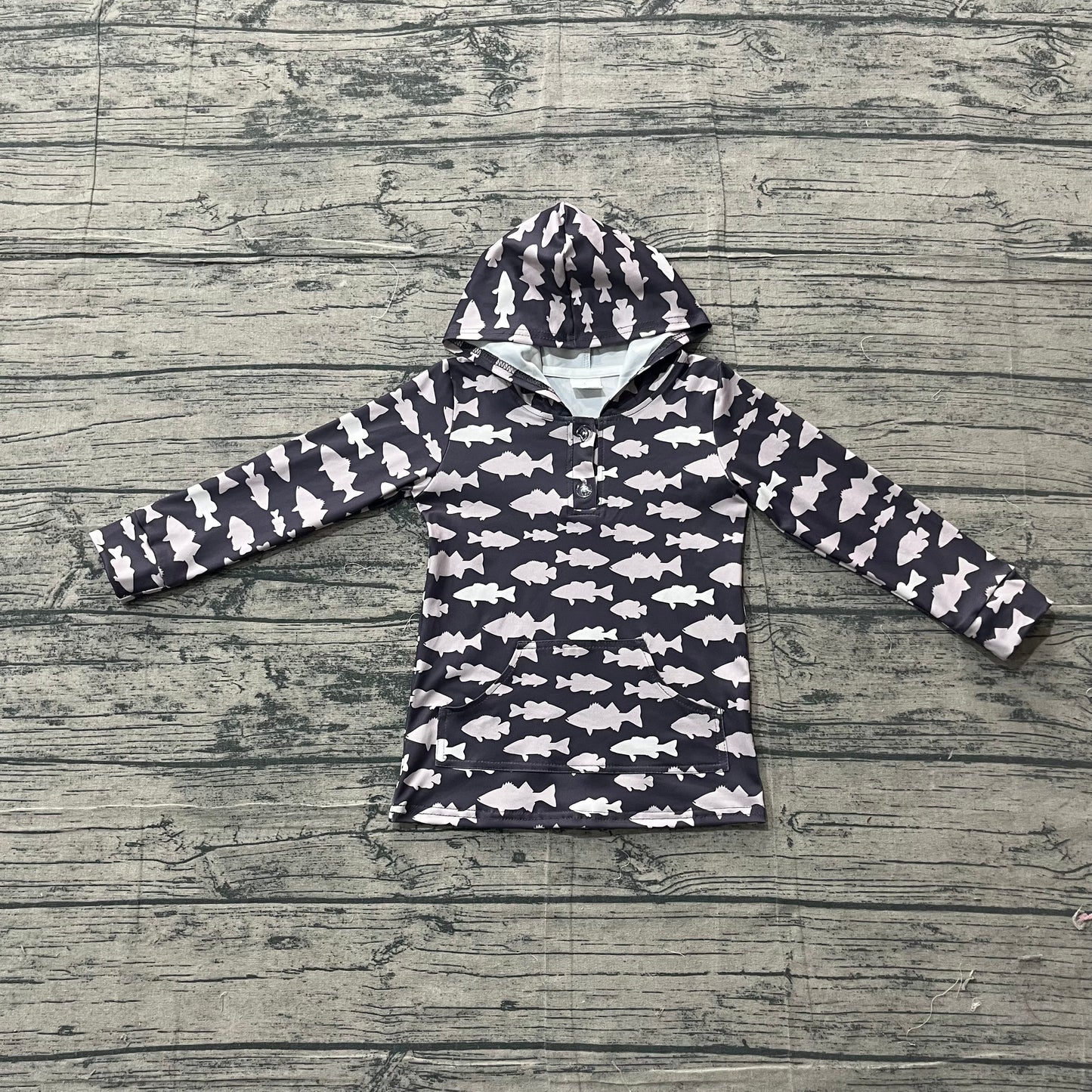 Baby Boys Kids Long Sleeves Fish Buttons Pocket Hoodie Shirt RTS