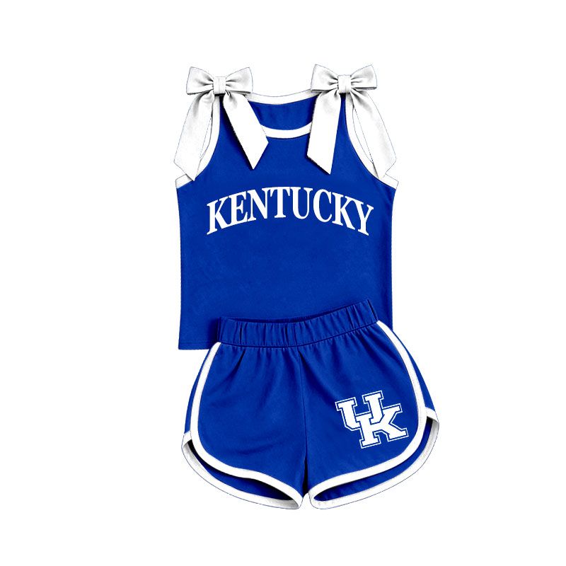 ( Moq 5 ) Preorder Baby Girls Kids Sleeveless Bows Shirt Shorts Blue Set Team Clothes