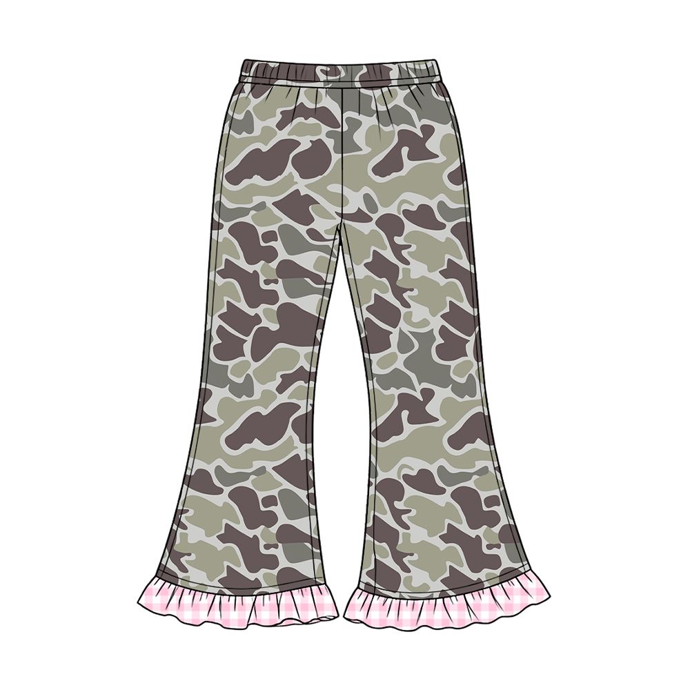 ( Moq 5 ) Preorder Baby Girls Kids Plaid Bell Pants Bottoms Dark Grey Camo Clothes