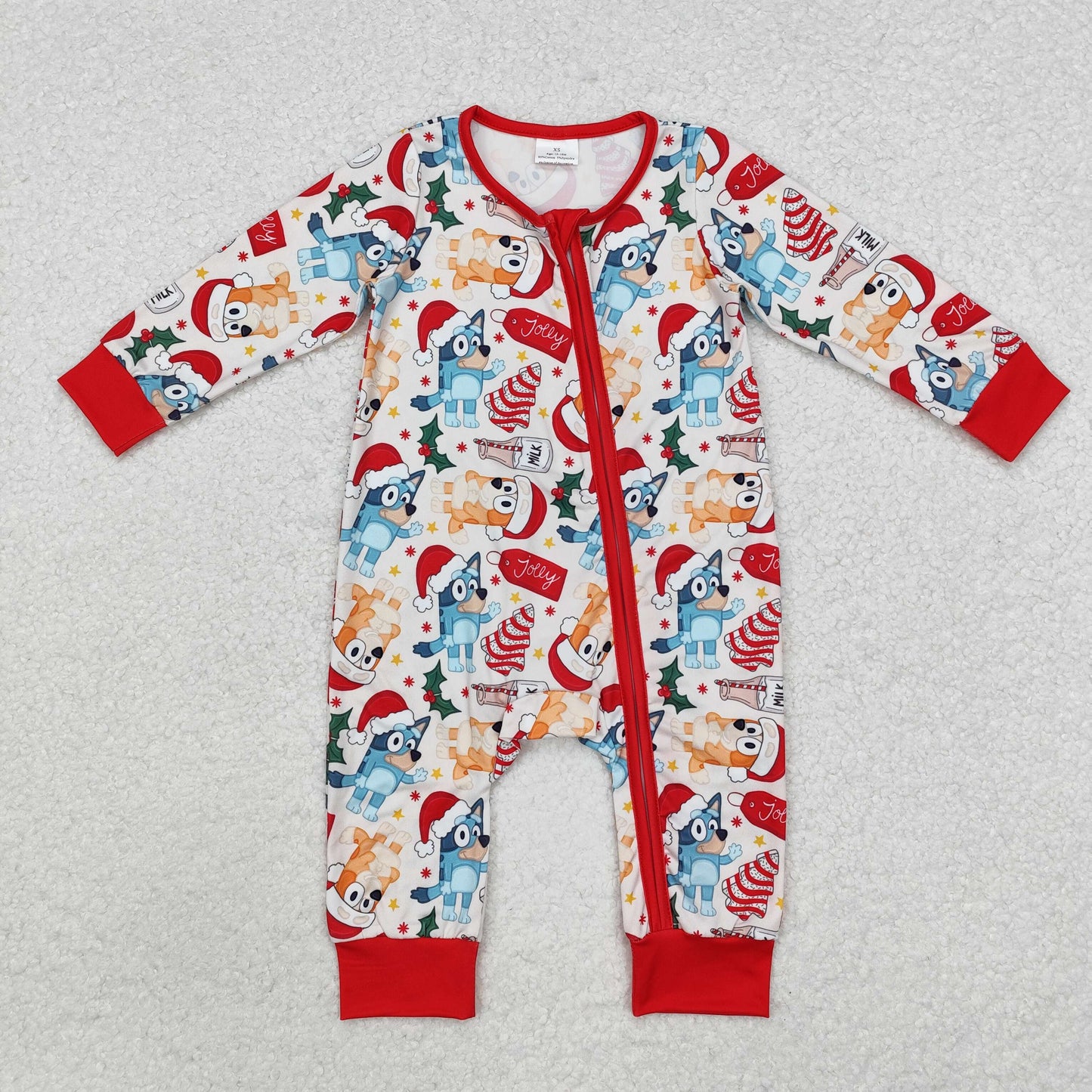 Baby Boy Infant Long Sleeves Christmas Dogs Cake Zipper Romper