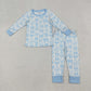 Baby Girl Long Sleeves Blue Bows Shirt Pants Pajamas Clothes Set RTS