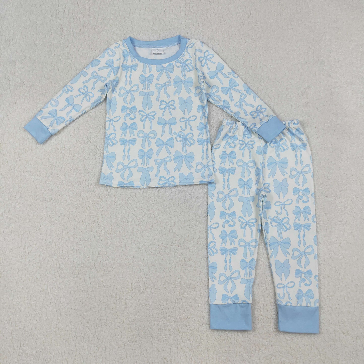 Baby Girl Long Sleeves Blue Bows Shirt Pants Pajamas Clothes Set RTS
