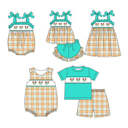Baby Boy Girl Crabs Checked Sibling Romper Dress Set ( Moq 5 Each Style ) 1.13