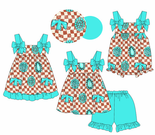 Baby Girl Western Checked Straps Sibling Romper Dress Set ( Moq 5 Each Style ) 1.23