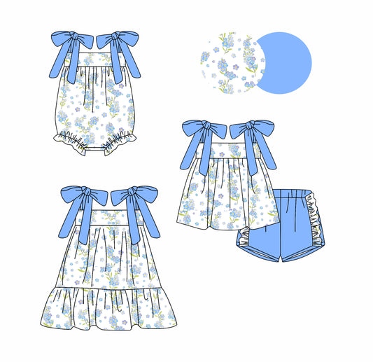 Baby Girl Blue Bows Flower Sibling Romper Dress Set ( Moq 5 Each Style ) 2.27