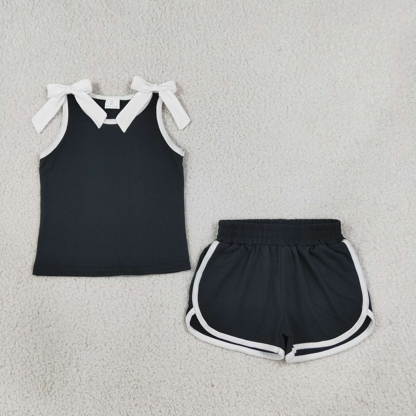 Baby Girls Kids White Bows Shirt Shorts Black Set Summer Clothes RTS