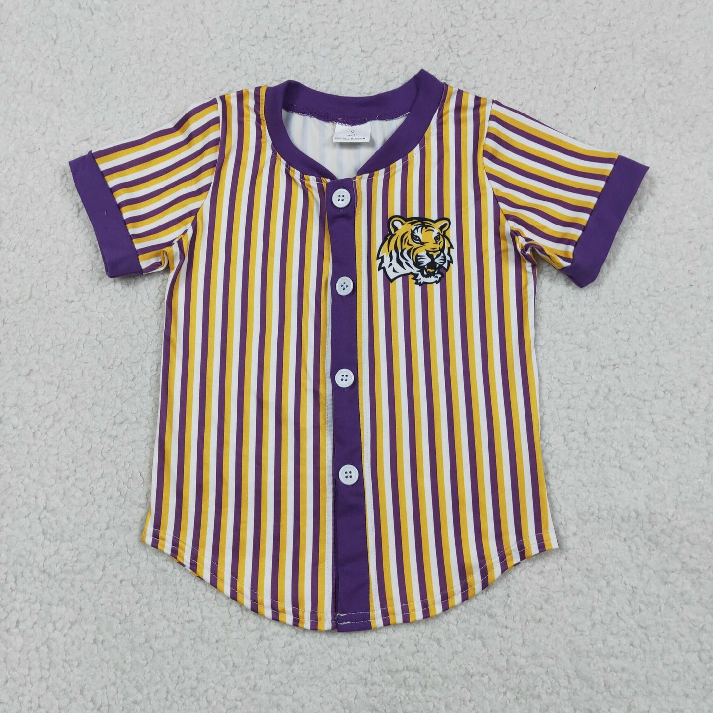 Baby Boy Kids Short Sleeves Purple Orange Stripes Tiger Shirt Team Tops RTS