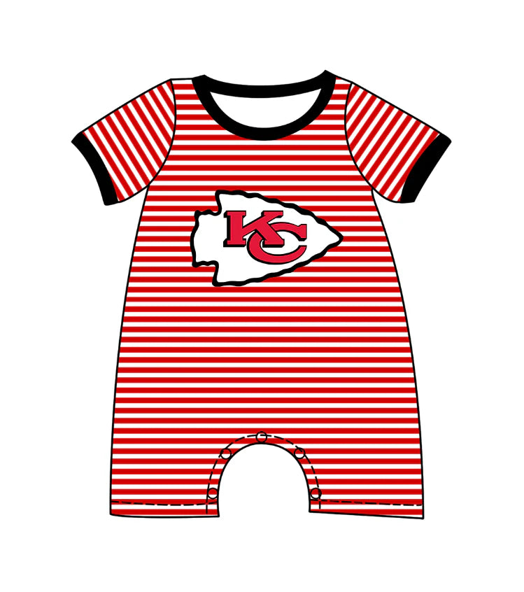 ( Moq 5 ) Baby Boys Kids Short Sleeves KC Red Stripes Team Romper