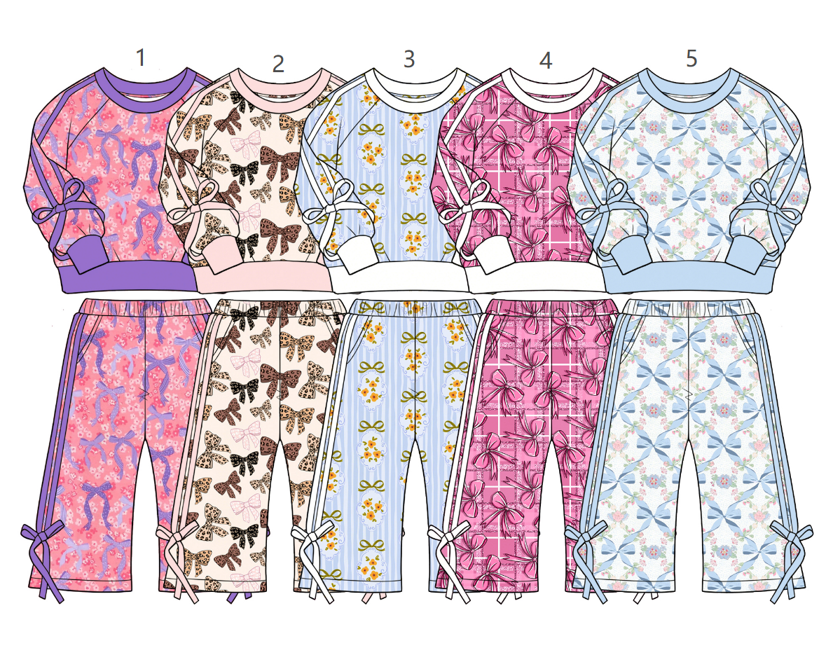 ( Moq 5 Each Style ) Sibling Baby Girls Kids Long Sleeves Flower Bows Shirts Pants Sets Clothes
