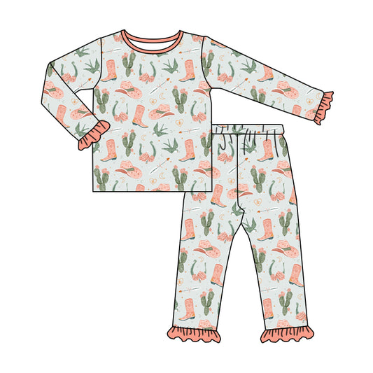 Baby Kids Toddler Western Boots Hats Cactus Shirt Pants Set Pajamas