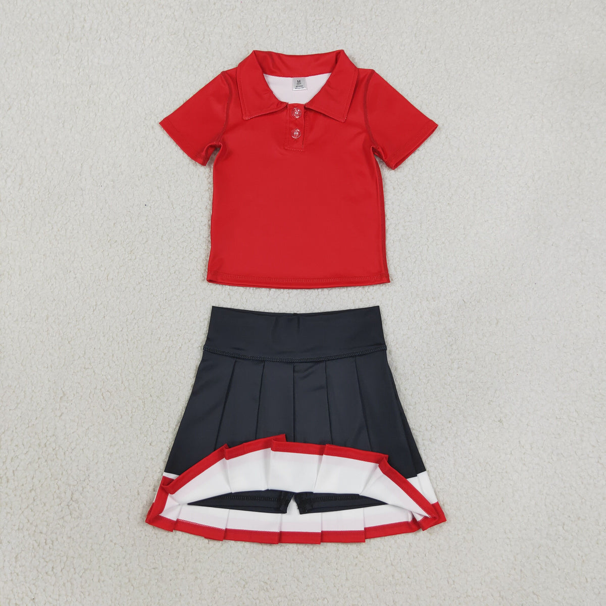 Baby Girls Kids Short Sleeves Red Buttons Shirt Skirt Shorts Yoga Active Set Clothes RTS