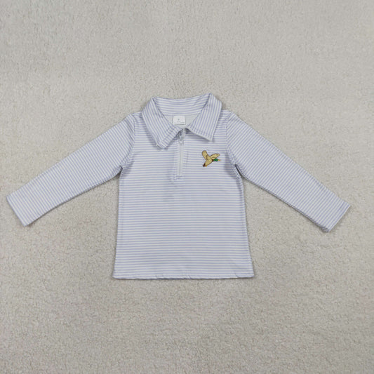 Baby Boy Long Sleeves Embroidery Duck Blue Stripes Zipper Pullover Shirt RTS