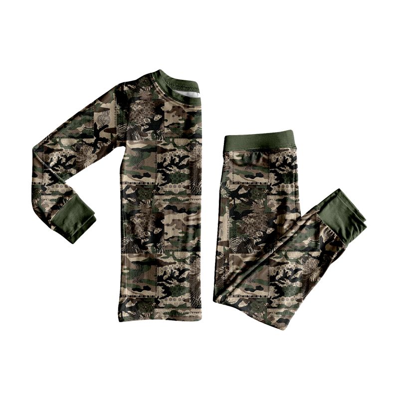 ( Moq 5 ) Preorder Baby Boys Kids Long Sleeves Camo Shirt Pants Set Pajamas Clothes
