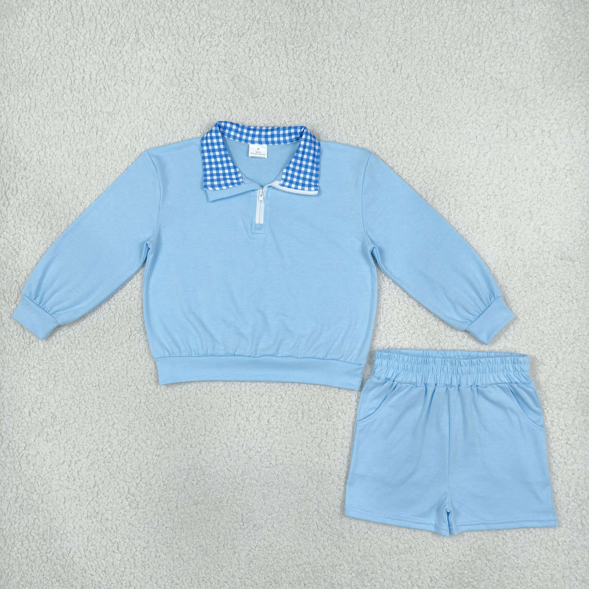 Baby Girls Kids Long Sleeves Zipper Pullover Pockets Shorts Blue Set Cotton Clothes RTS