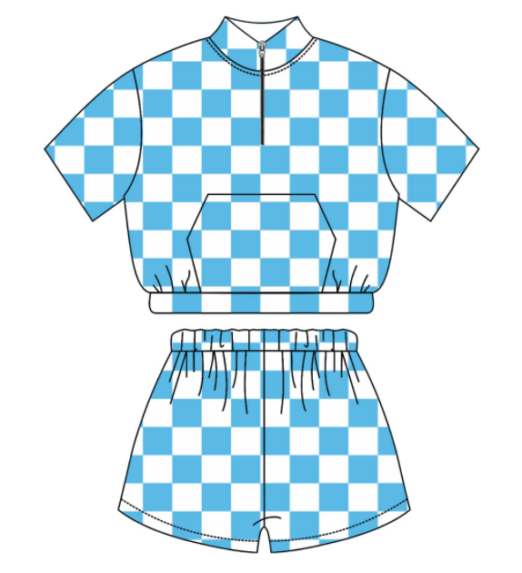 Baby Boy Sibling Blue Checkered Shirt Romper Set Moq 5