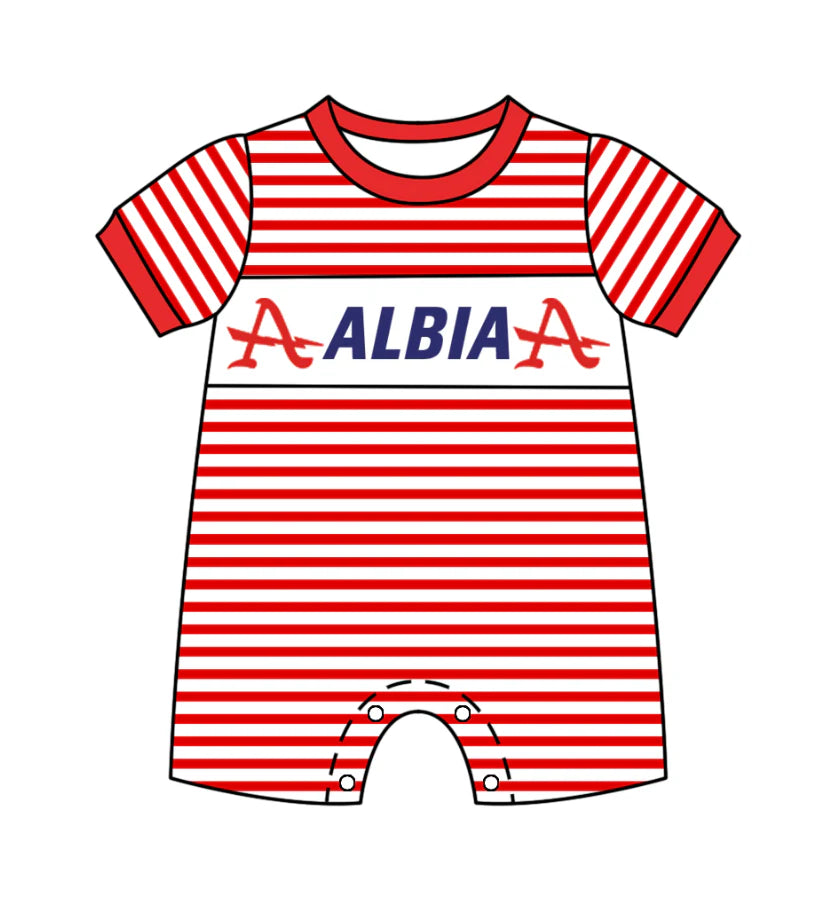Baby Boy Short Sleeves Team A Red Stripes Romper( Moq 5 )