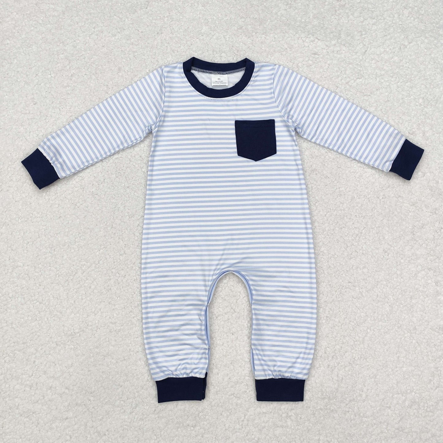 Baby Boy Infant Long Sleeves Blue Stripes Pocket Romper