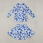 Girls Kids Blue Bows Football Zipper Shirt Yoga Active Skorts Team Clothes Set RTS