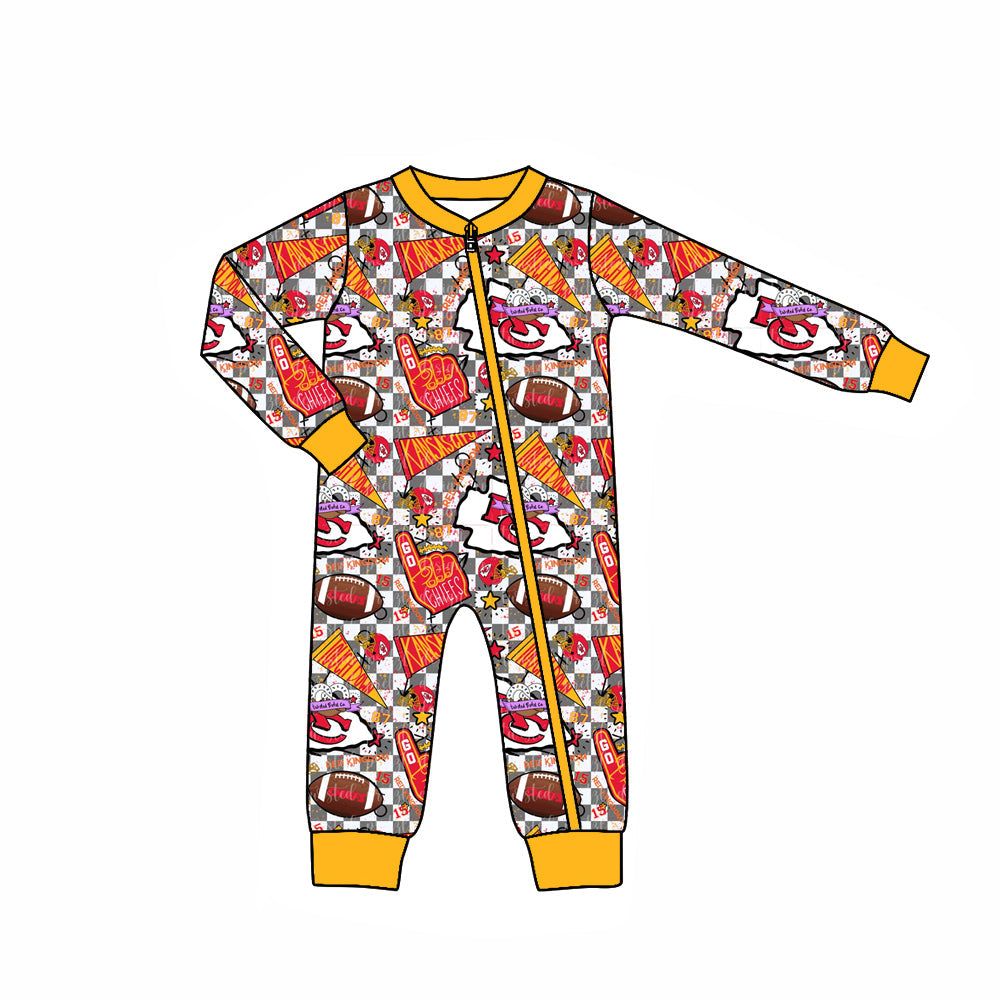 Baby BoyTeam Long Sleeves KC Checkered Fall Sleeper Zipper Romper